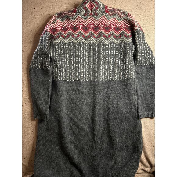 J Jill Nordic Fair Isle Wool Blend Long Cardigan Small Cozy Boho Winter - Picture 9 of 10